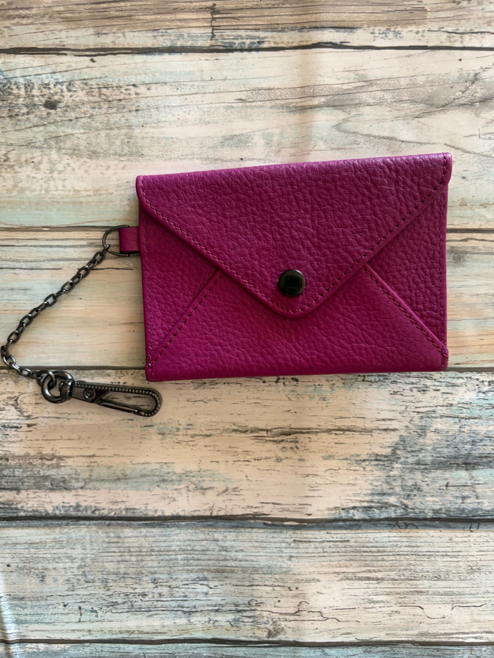 Aimee Kestenberg Fuchsia Leather Envelope Card Case with Chain